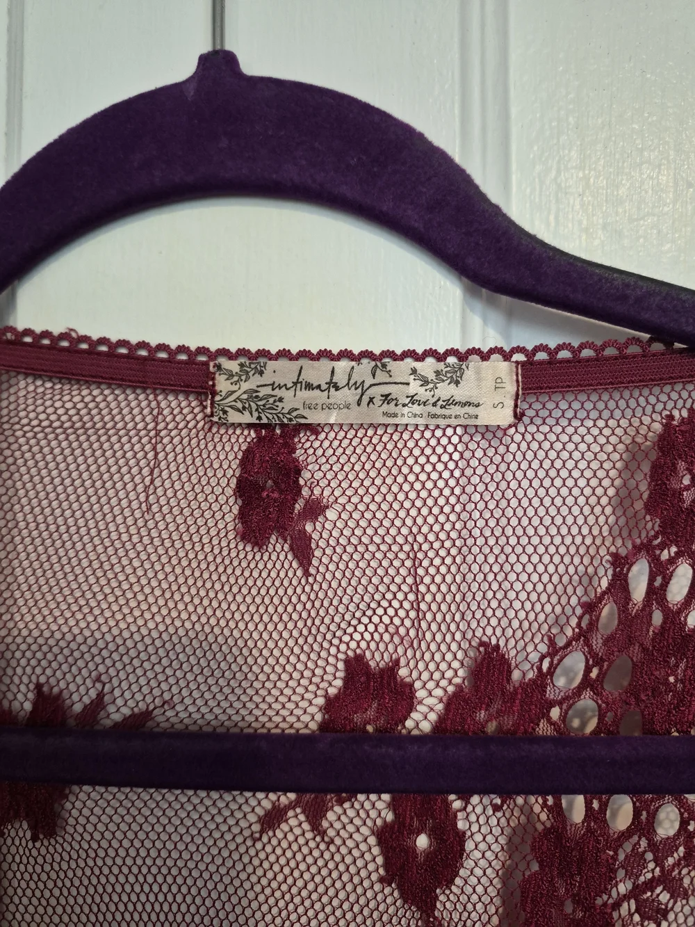 Sheer Burgundy Floral Lace Kimono Robe - Picture 2 of 4